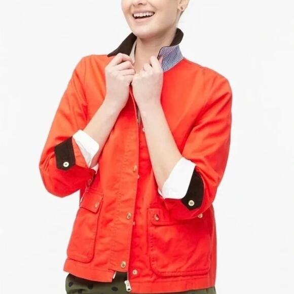 J. Crew Red Jacket with Black Collar Lightweight Twee Jacket Medium - Picture 8 of 8